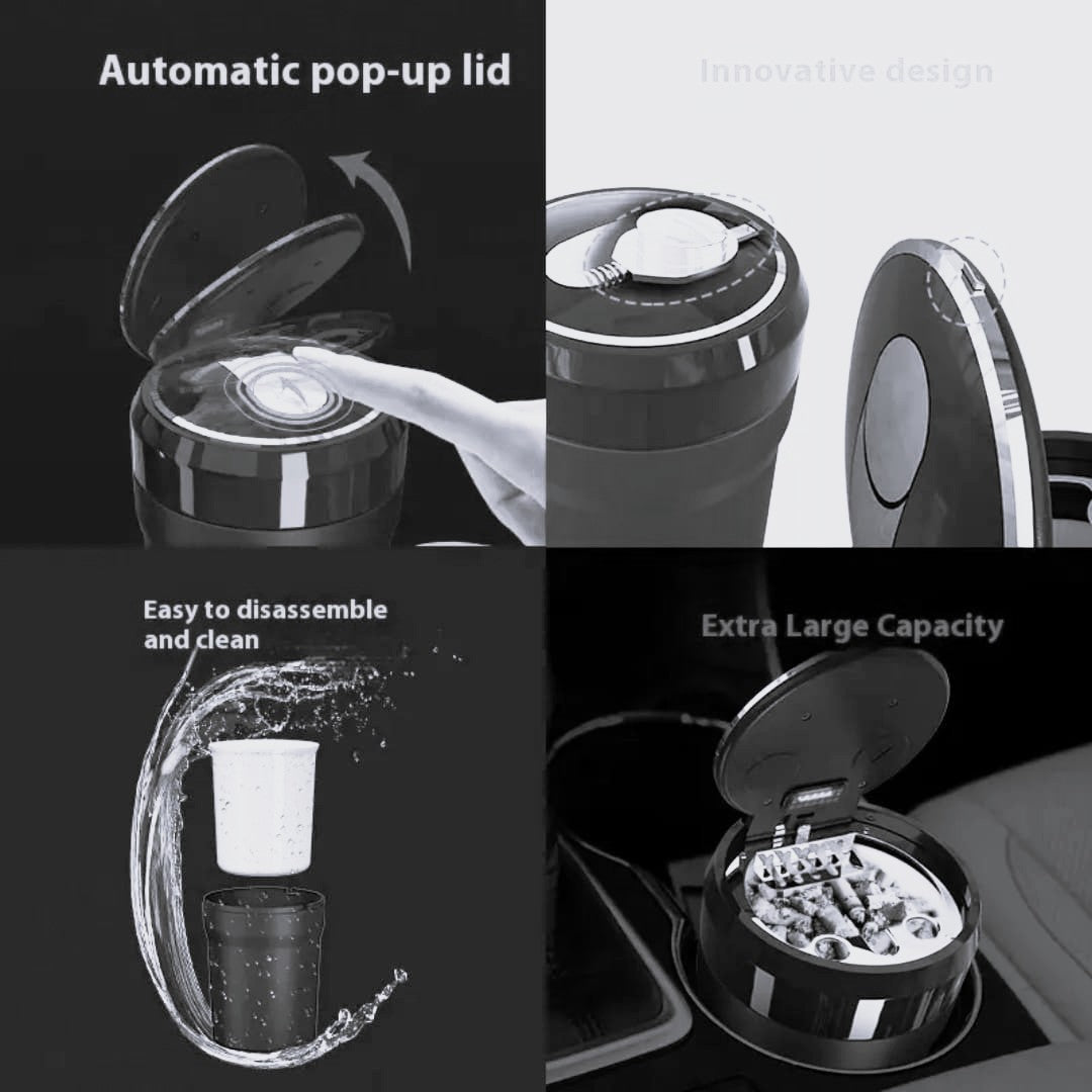 Portable Car Ashtray - Large Capacity & LED-Illuminated