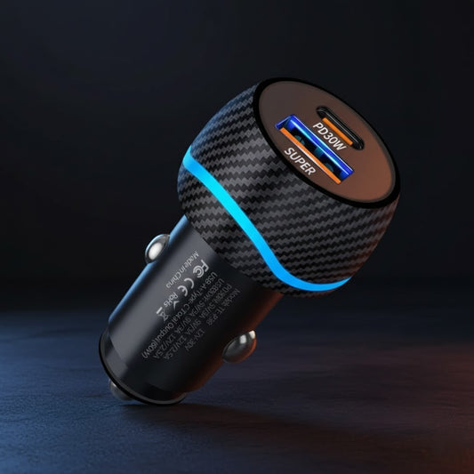 Ultra-Fast 60W Carbon Fiber Dual Port Car Charger